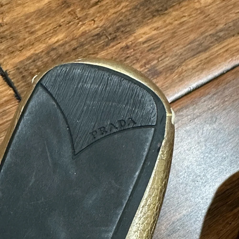 Prada Gold Pebbled Leather Loafers Made in Italy Size 37